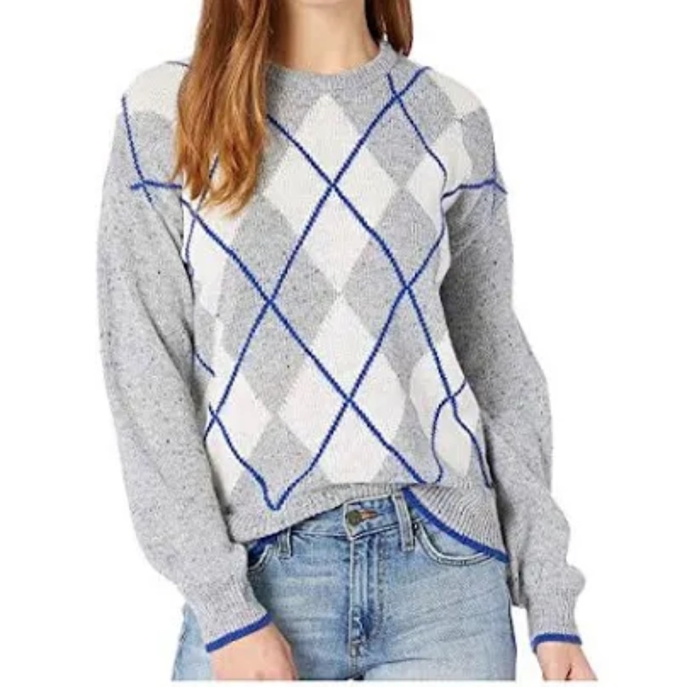 💙SALE💙cupcakes and cashmere Indy Argyle Speckle Sweater - Gray/White/Blue M